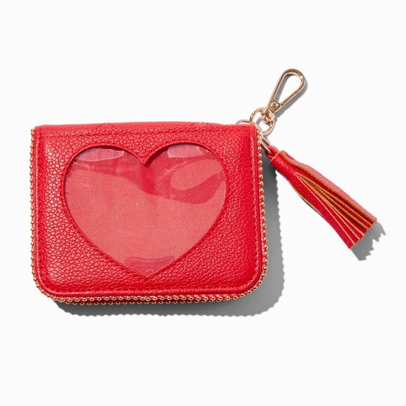 Claire's Faux Leather Valentine's Day Heart Quilted Credit Card Case Wallet - Picture 1 of 5